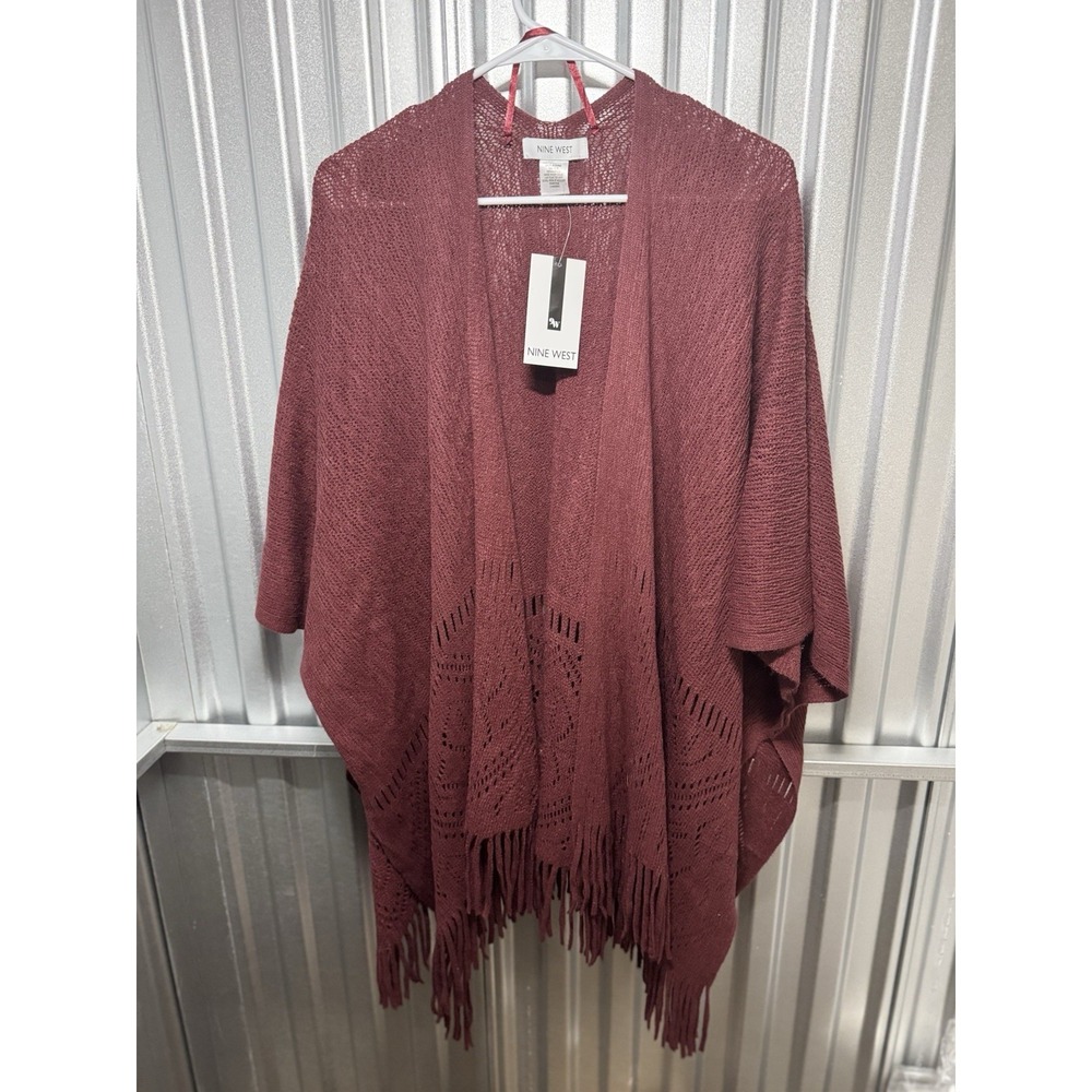Women's Nine West Fair Isle Border Raschel Knit Port Sweater Ruana